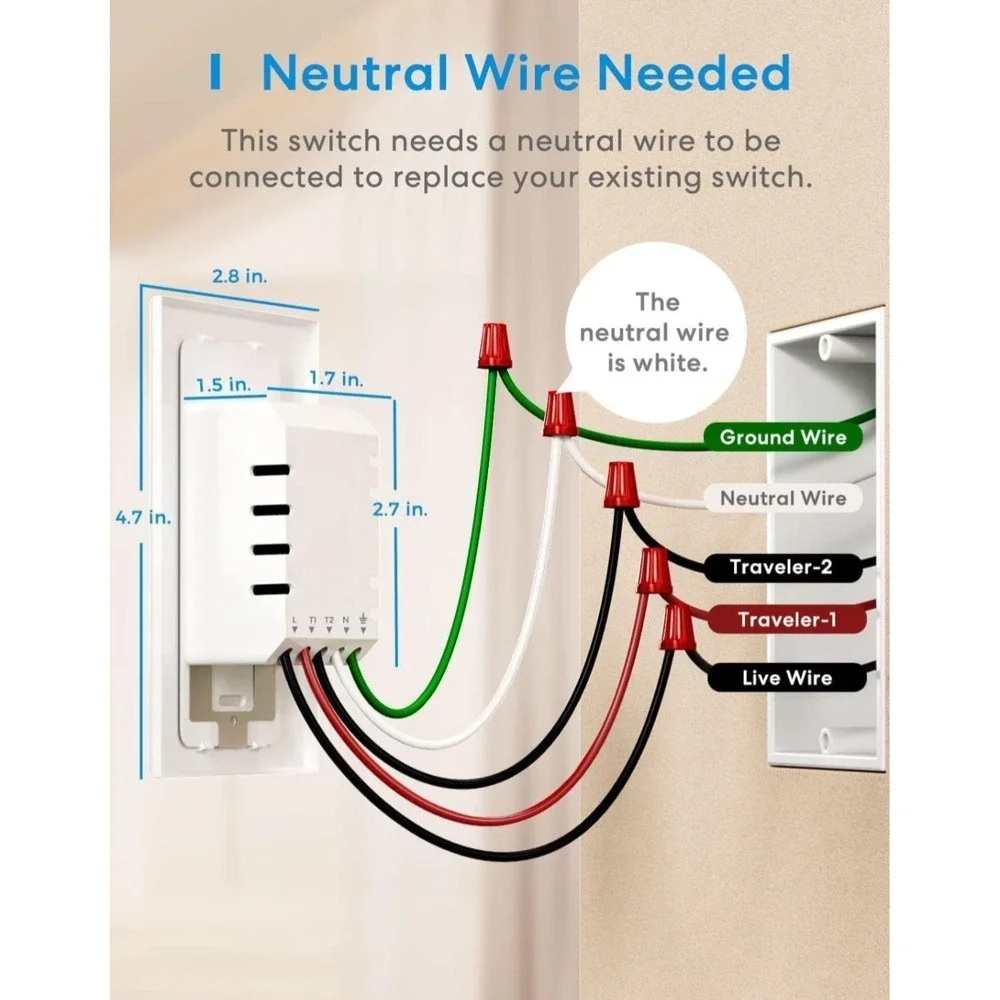 Meross 2Pc Smart Wi-Fi Single Pole Wall Switch Alexa/Google/Apple MSS510